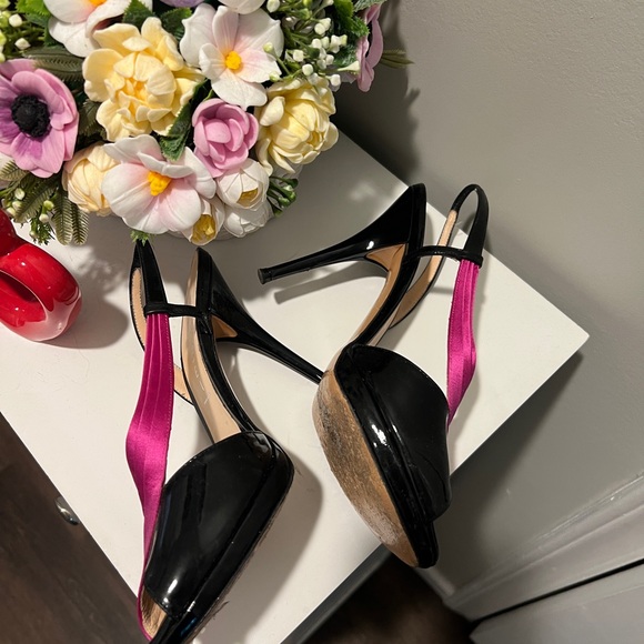 CASADEI Italian Black and Pink Velvet Slingback Heels - Picture 6 of 9